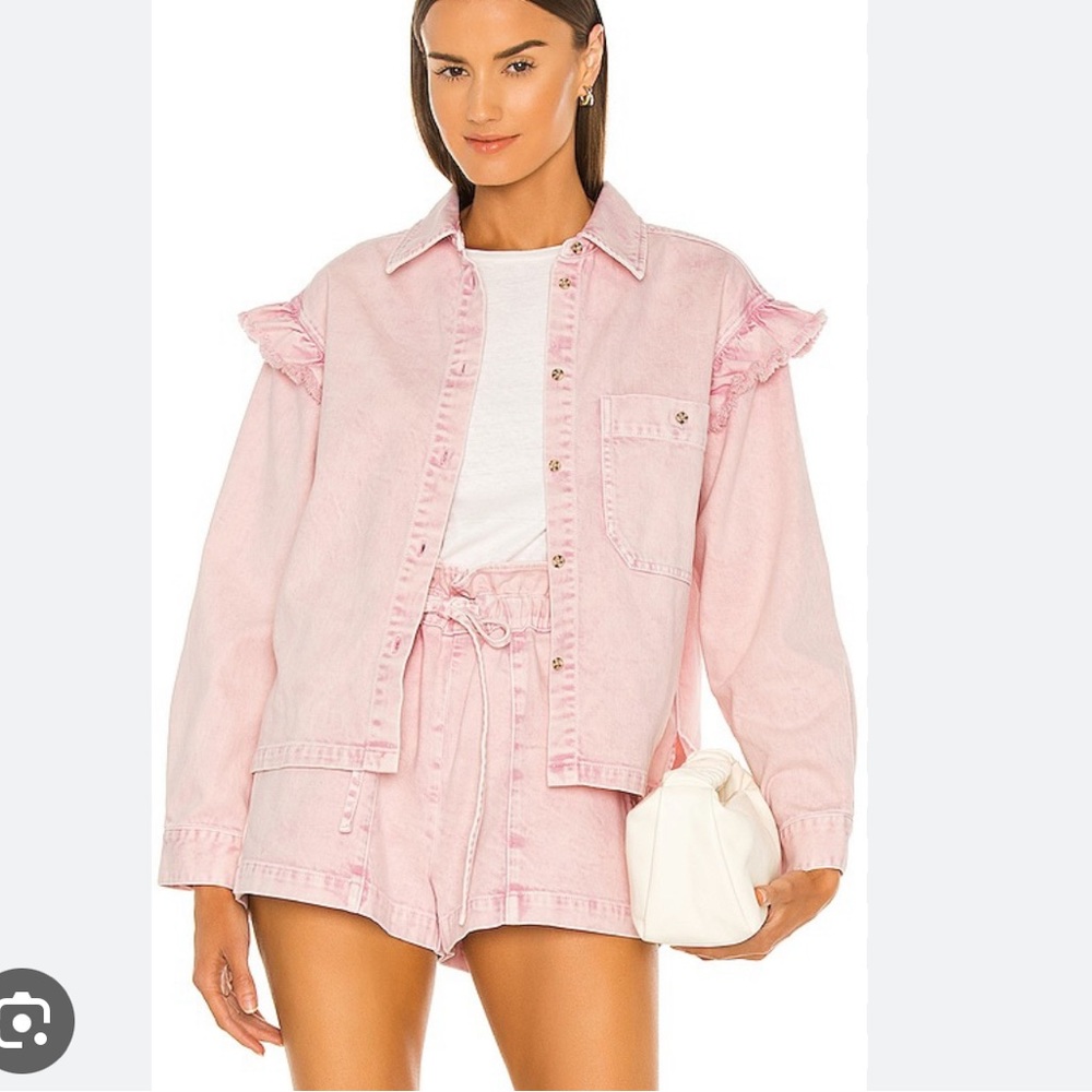 Something Navy Magnolia Shirt Jacket Pink Medium